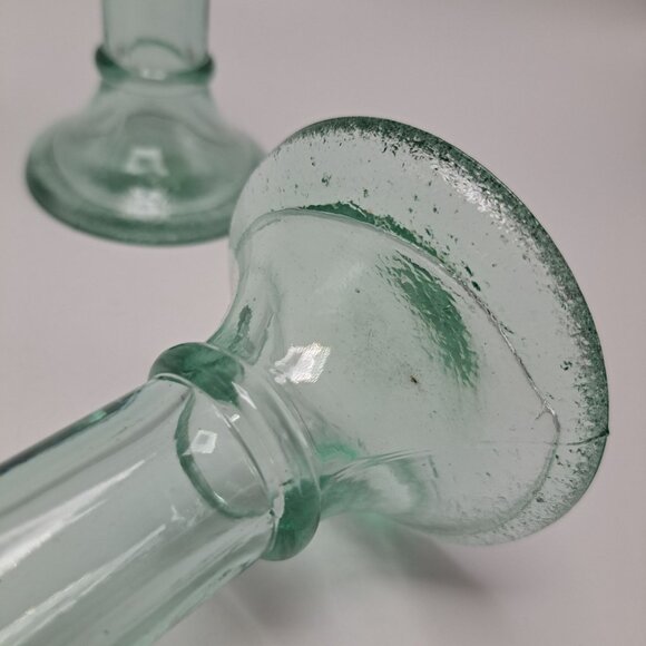Vintage Recycled Glass Candlestick Holders Pair Made In Spain - Picture 6 of 9